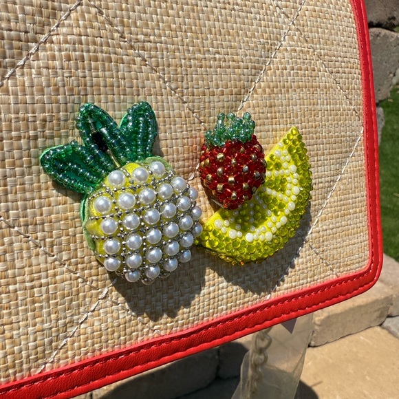 NWT! Betsy Johnson Charming Pearl Rhinestone Fruit Beaded Women's Bag - Picture 12 of 13